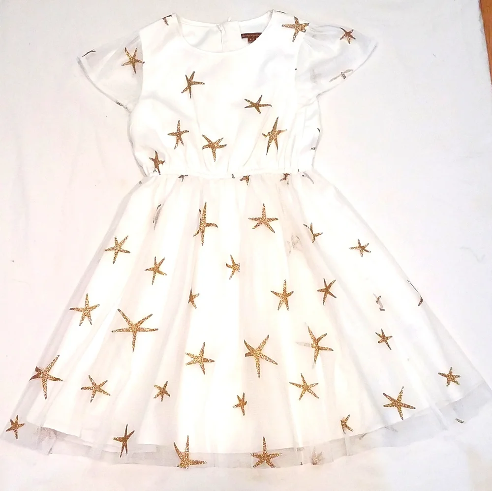 I Love‎ Gorgeous Girls Dress 6/7 Gold Ivory Star Fish NWT Easter Dance Recital